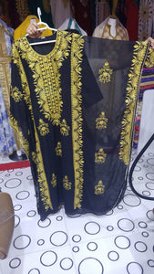 Designer farasha with golden Aari work and golden crystals