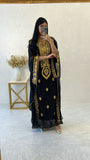 Designer farasha with golden Aari work and golden crystals