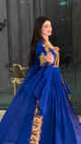 modern royal blue two piece kaftan with heavy embroidery