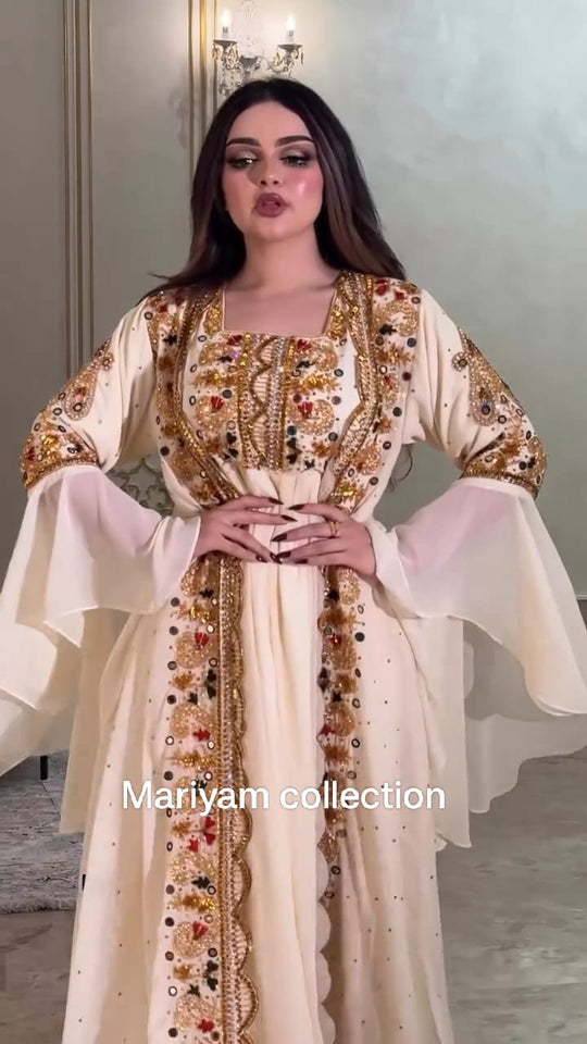modern 2 piece kaftan for women with gold hand embroidery kaftan for Eid