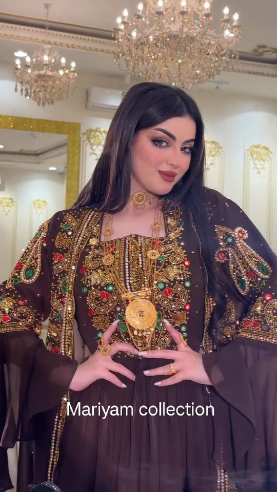 modern 2 piece kaftan for women with gold hand embroidery kaftan for Eid