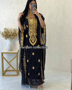 Designer farasha with golden Aari work and golden crystals