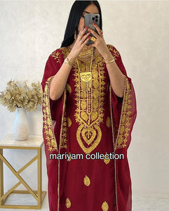 Designer farasha with golden Aari work and golden crystals