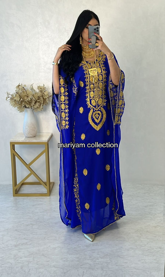 Designer farasha with golden Aari work and golden crystals