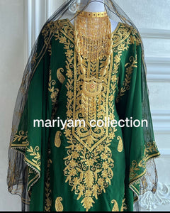 Designer farasha with golden Aari work and golden crystals