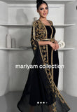 Designer black bridal wear kaftan with golden embroidery