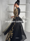 Designer black bridal wear kaftan with golden embroidery