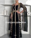 Designer black bridal wear kaftan with golden embroidery