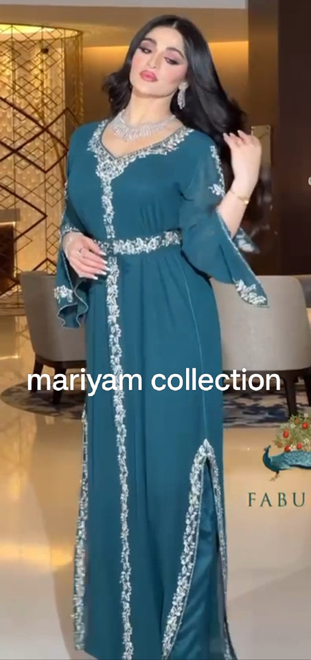 Designer Velvet Kaftan Crystal Handwork Wedding Gown
