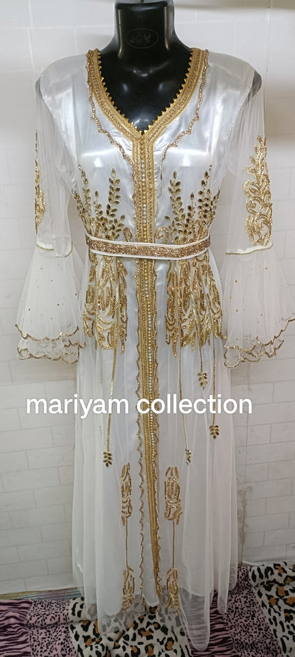 Designer Arabian Kaftan with Crystal Hand Work & Beads Ball sleeve