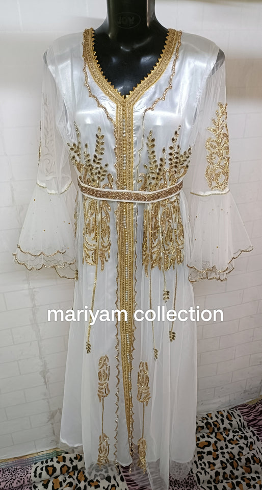 Designer Arabian Kaftan with Crystal Hand Work & Beads Ball sleeve