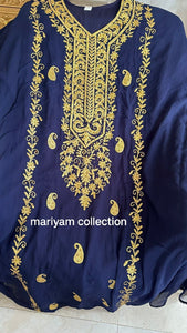 Designer farasha with golden Aari work and golden crystals