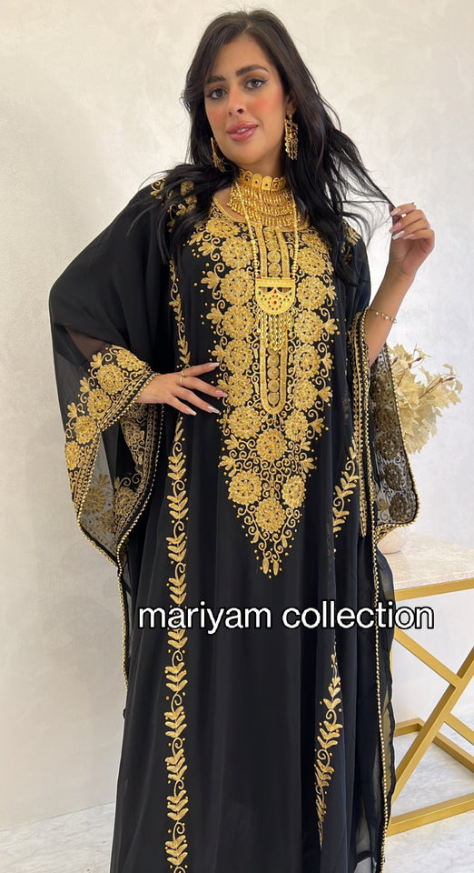 Designer farasha with golden Aari work and golden crystals