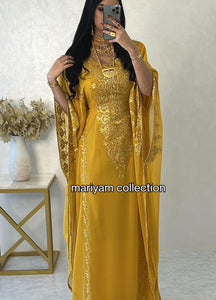 Designer farasha with golden Aari work and golden crystals