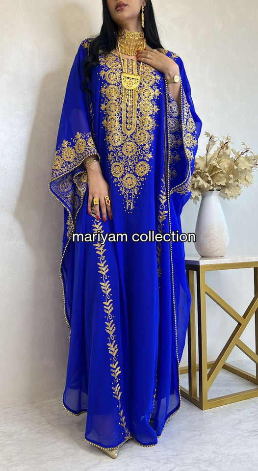Designer farasha with golden Aari work and golden crystals