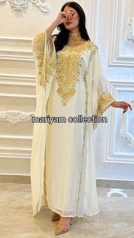 Designer farasha with golden Aari work and golden crystals
