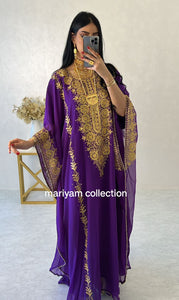 Designer farasha with golden Aari work and golden crystals