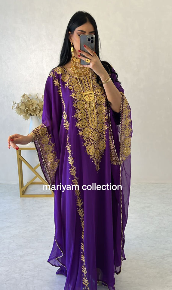 Designer farasha with golden Aari work and golden crystals