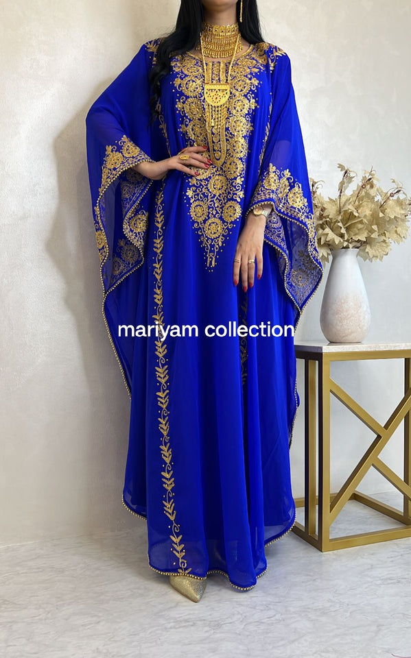 Designer farasha with golden Aari work and golden crystals
