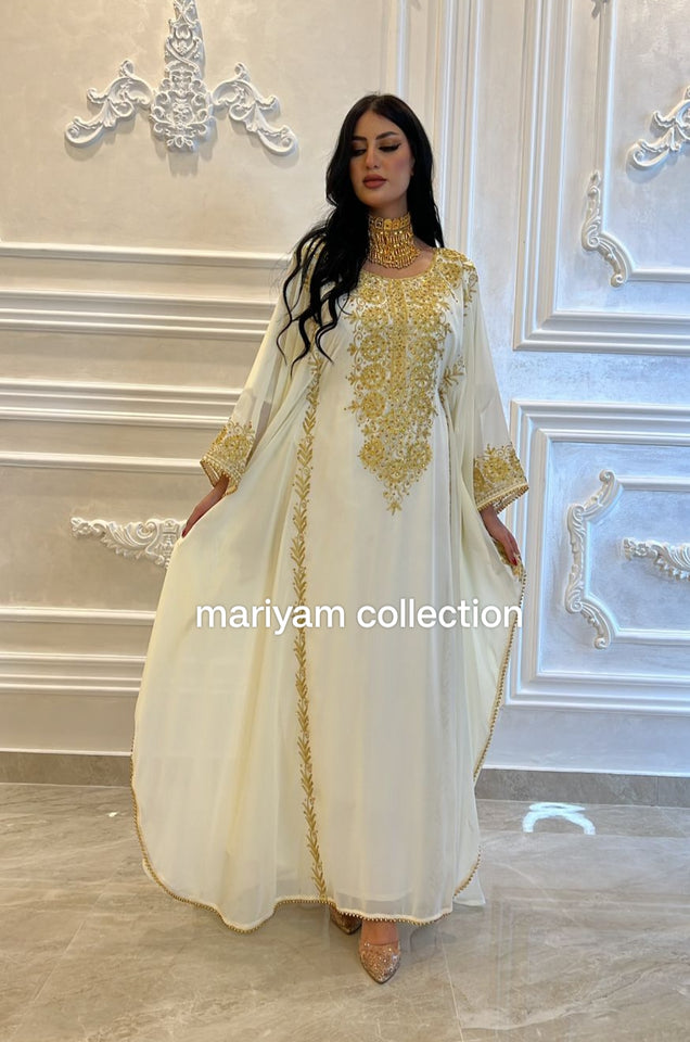 Designer farasha with golden Aari work and golden crystals