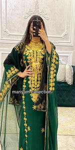 Designer farasha with golden Aari work and golden crystals