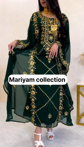 Designer farasha with golden Aari work and golden crystals
