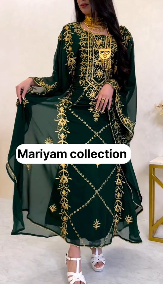 Designer farasha with golden Aari work and golden crystals