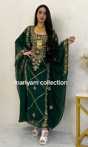 Designer farasha with golden Aari work and golden crystals