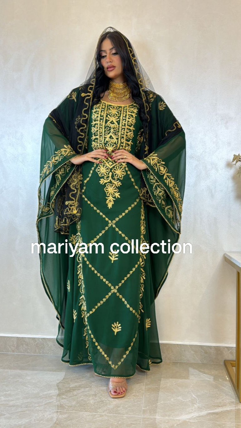 Designer farasha with golden Aari work and golden crystals
