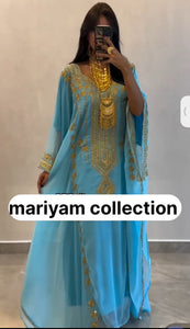 Designer farasha with golden Aari work and golden crystals