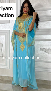 Designer farasha with golden Aari work and golden crystals