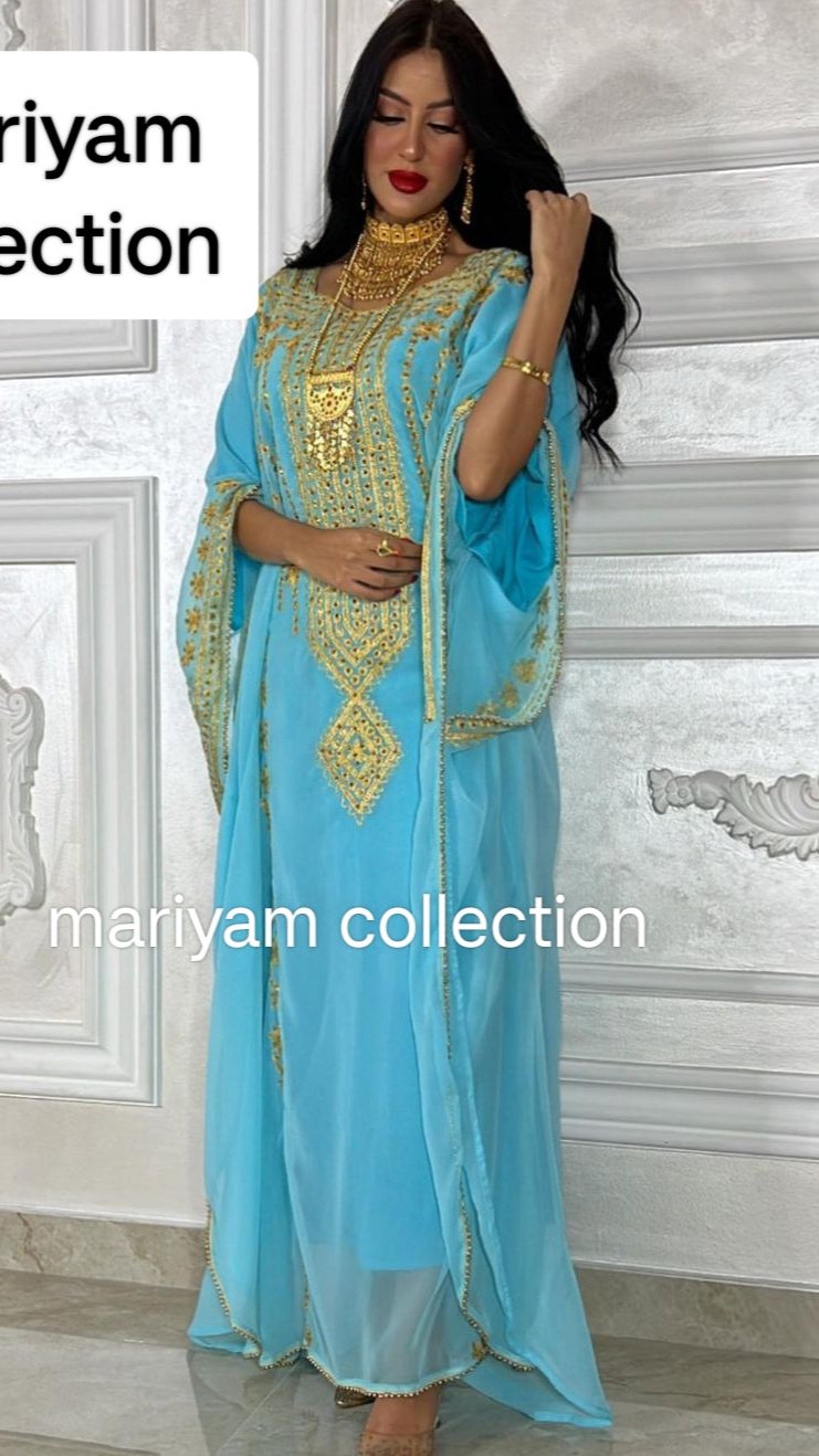 Designer farasha with golden Aari work and golden crystals