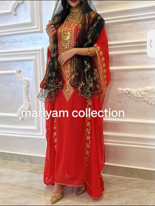 Designer farasha with golden Aari work and golden crystals