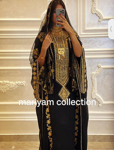 Designer farasha with golden Aari work and golden crystals