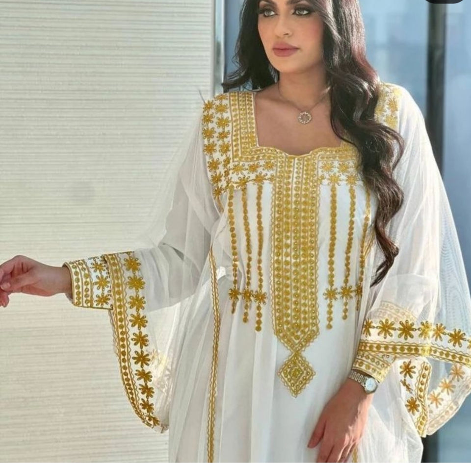 Designer farasha with golden Aari work and golden crystals