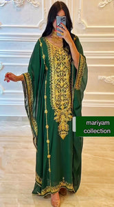 Designer farasha with golden Aari work and golden crystals