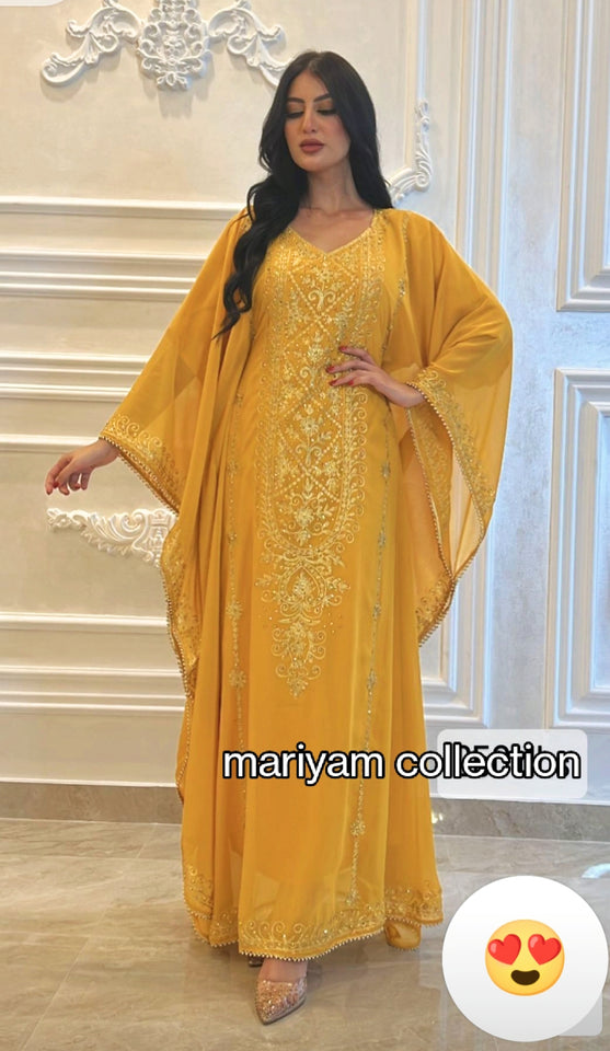 Designer farasha with golden Aari work and golden crystals