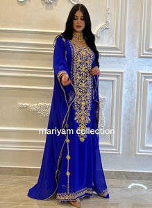 Designer farasha with golden Aari work and golden crystals