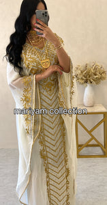 Designer farasha with golden Aari work and golden crystals