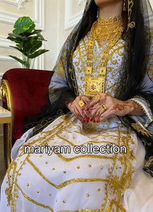 Designer farasha with golden Aari work and golden crystals