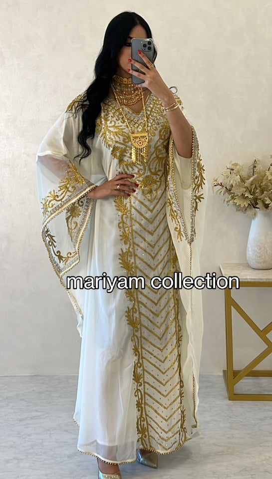 Designer farasha with golden Aari work and golden crystals