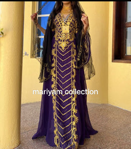 Designer farasha with golden Aari work and golden crystals