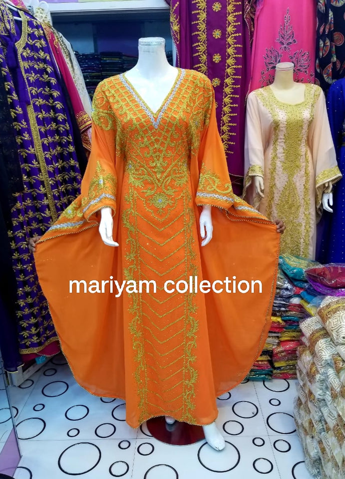 Designer farasha with golden Aari work and golden crystals