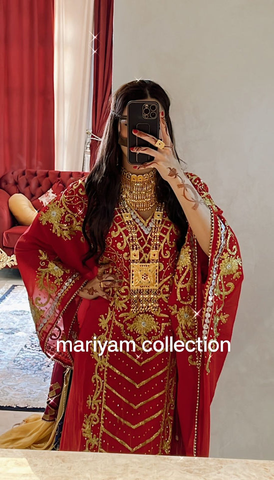 Designer farasha with golden Aari work and golden crystals