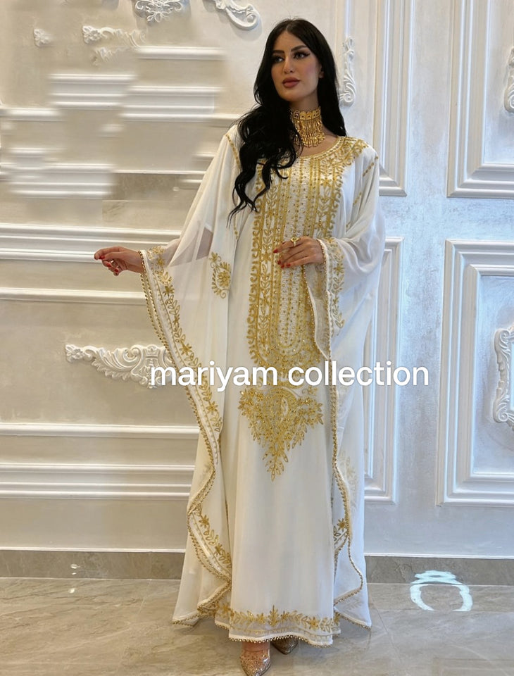 Designer farasha with golden Aari work and golden crystals