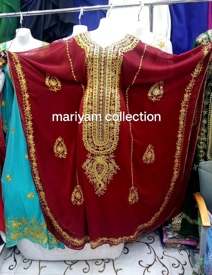 Designer farasha with golden Aari work and golden crystals
