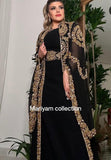 Designer black bridal wear kaftan with golden embroidery