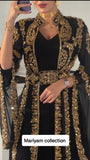 Designer black bridal wear kaftan with golden embroidery