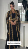 Designer black bridal wear kaftan with golden embroidery