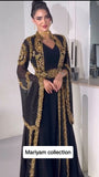 Designer black bridal wear kaftan with golden embroidery